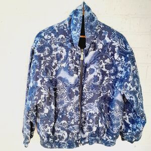 Vintage EVR 100% Silk Jacket Silk Fancy Zip Up 80s 90s  Sz:M